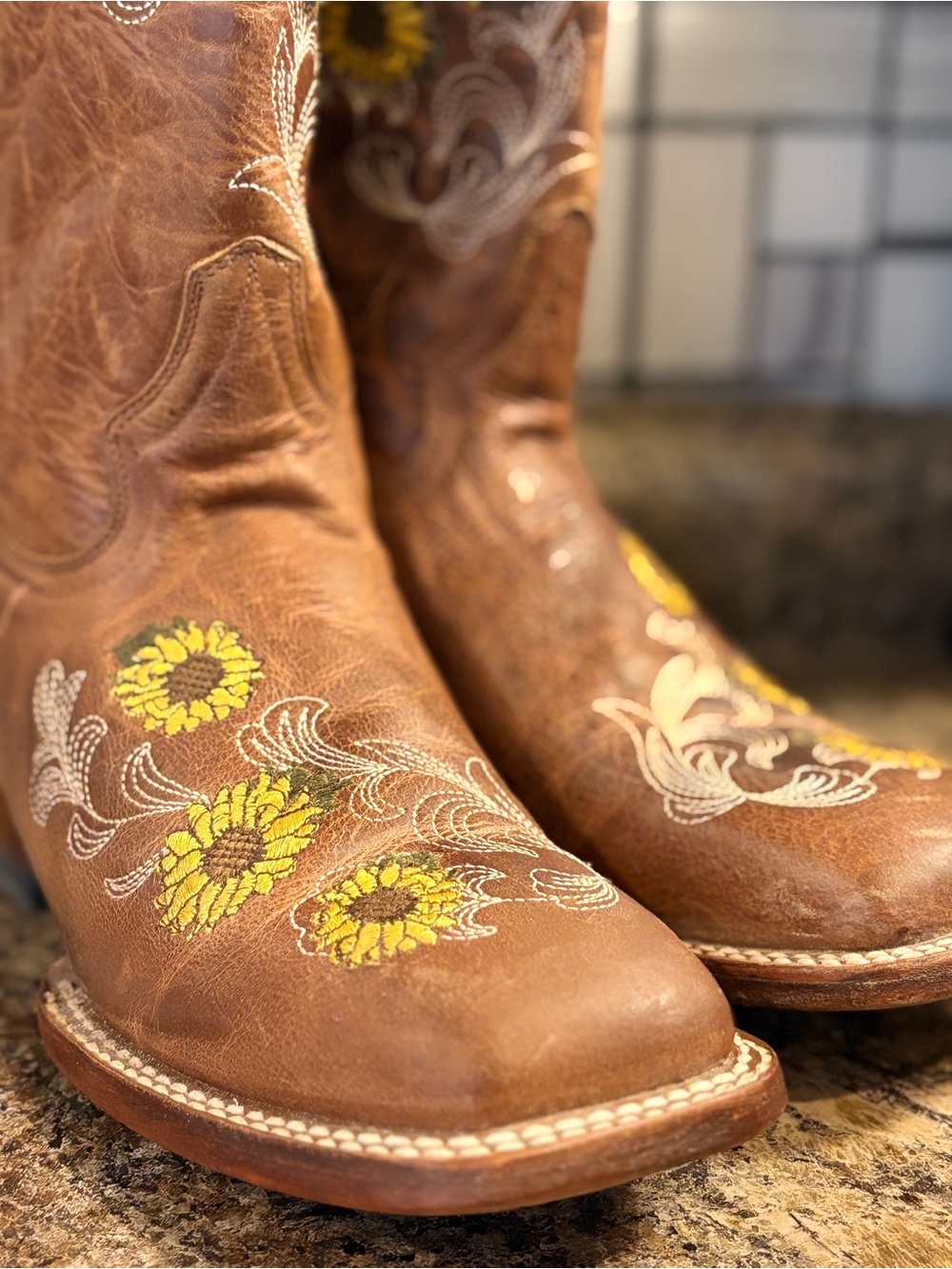 Shyanne Tan and Brown Leather Cowboy Boots
